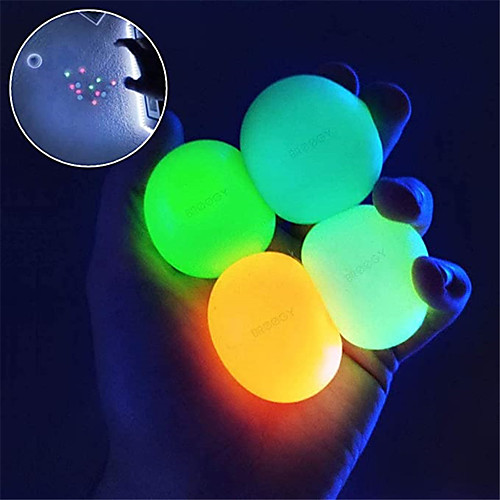 

Sensory Fidget Toy Sticky Ceiling Balls Stress Reliever 4 pcs Ball Glow in the Dark Luminescent Silicone For Kid's Adults' Boys and Girls