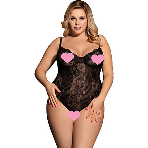 

Women's Lace Plus Size Bodysuits Nightwear Solid Colored White / Black M XL 3XL