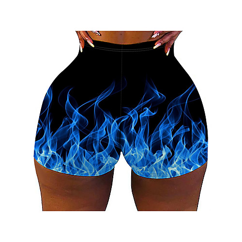 

Women's Colorful Fashion Comfort Holiday Beach Leggings Pants Graphic Prints Flame Short Sporty Elastic Waist Print Blue