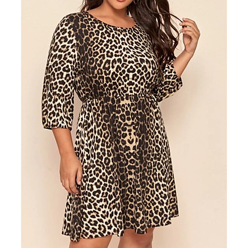 

Women's Leopard Print Casual Half Sleeve Spring & Summer Knee Length Dress T Shirt Dress Tee Dress Brown / vacation dresses