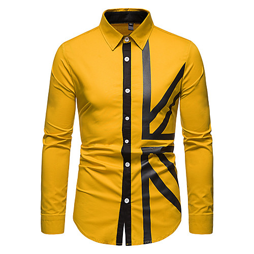 

Men's Shirt Other Prints Graphic Long Sleeve Casual Tops Black Blue Yellow