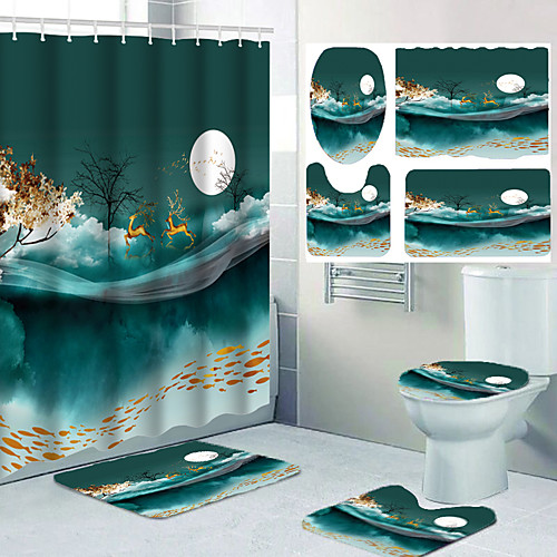 

Four-piece Design of Bathroom Waterproof Shower Curtain and Leisure Toilet Floor Mat