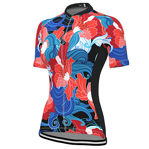 

21Grams Women's Short Sleeve Cycling Jersey Spandex Red Floral Botanical Bike Top Mountain Bike MTB Road Bike Cycling Breathable Sports Clothing Apparel / Stretchy / Athleisure