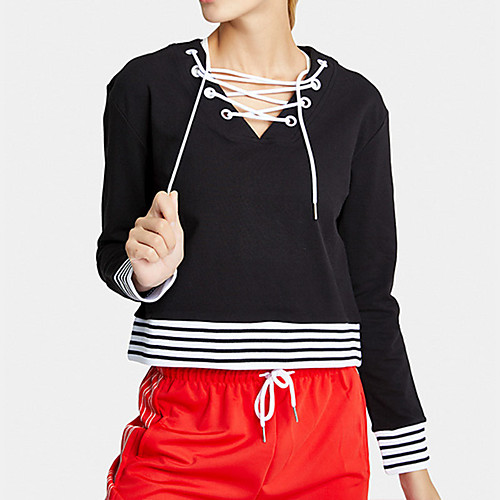 

Women's Tee / T-shirt Drawstring V Neck Spandex Stripes Sport Athleisure T Shirt Top Long Sleeve Breathable Soft Comfortable Exercise & Fitness Running Everyday Use Street Casual Daily Outdoor