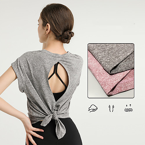 

Women's Crew Neck Yoga Top Split Cut Out Solid Color Dark Pink Light Green Pink Dark Gray Gray Spandex Yoga Fitness Gym Workout Tee Tshirt Short Sleeve Sport Activewear Breathable Quick Dry