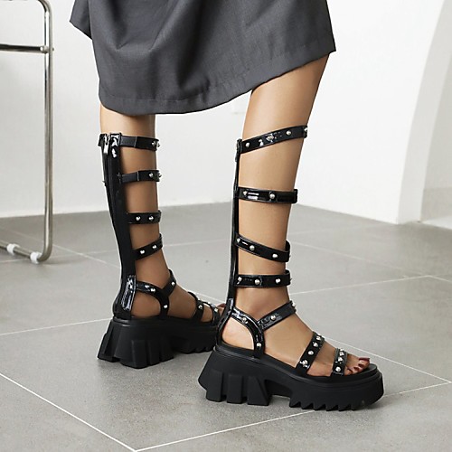 

Women's Sandals Roman Shoes Gladiator Sandals Platform Round Toe PU Synthetics Black