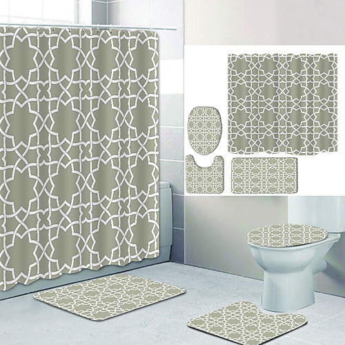 

Simple Series 16 Digital Printing Four-piece Set Shower Curtains and Hooks Modern Polyester Machine Made Waterproof Bathroom