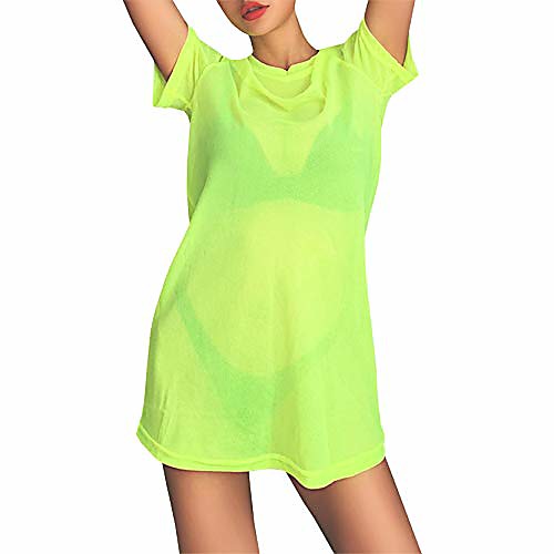 

Surene Co. Women's Neon Sheer Mesh Net Crew Neck Style Swimsuit Bathing Suit Cover Up (Small)