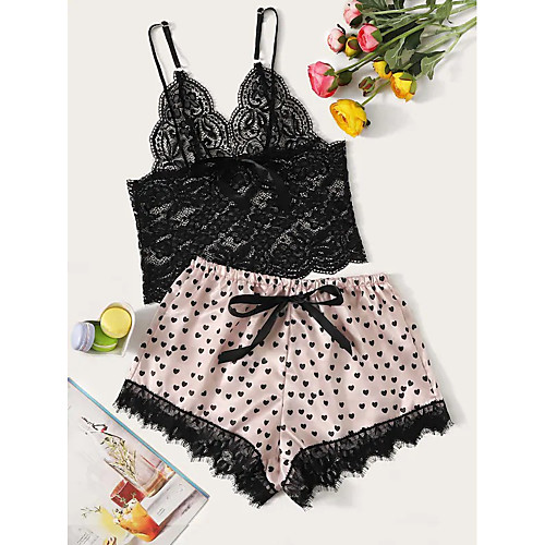 

Women's Layered Lace Bow Matching Bralettes Suits Nightwear Solid Colored Bra Blushing Pink XS S M / Hole