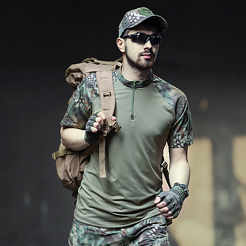 

Men's Hunting T-shirt Camo / Camouflage Short Sleeve Outdoor Summer Breathability Wearable Quick Dry Soft Cotton Polyester Black Yellow Army Green