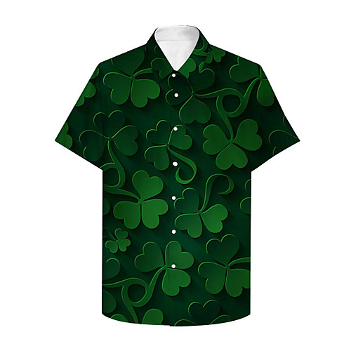 

Men's Shirt 3D Print Graphic Prints Saint Patrick Day Button-Down Print Short Sleeve Daily Tops Casual Hawaiian Black