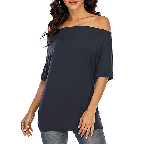 

Women's T shirt Plain One Shoulder Off Shoulder Tops Basic Sexy Basic Top Black Blue Blushing Pink