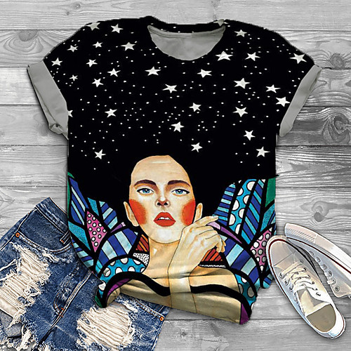 

Women's Plus Size Print Graphic Portrait T shirt Large Size Crewneck Short Sleeve Basic Tops XL XXL 3XL Black Big Size