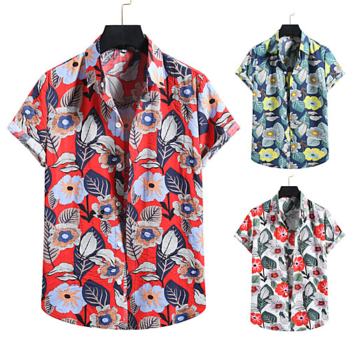 

Men's Shirt 3D Print Graphic Prints Print Short Sleeve Vacation Tops White Red Navy Blue