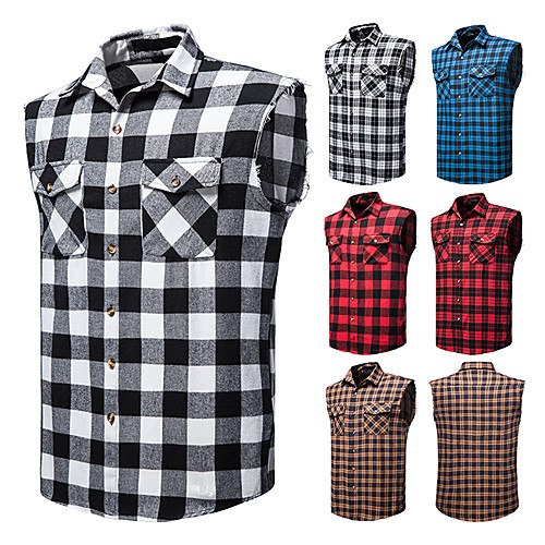 

Men's Shirt Other Prints Lattice Sleeveless Daily Tops Black / Red Black / White Black