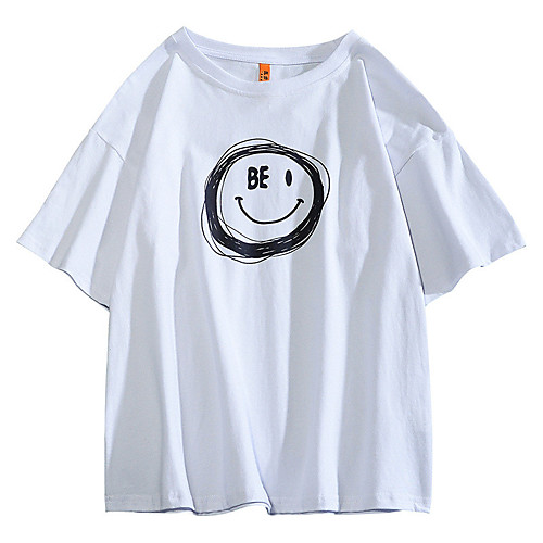 

Men's T shirt Hot Stamping Graphic Prints Smiley Face Print Short Sleeve Casual Tops 100% Cotton Basic Casual Fashion White Black Blue