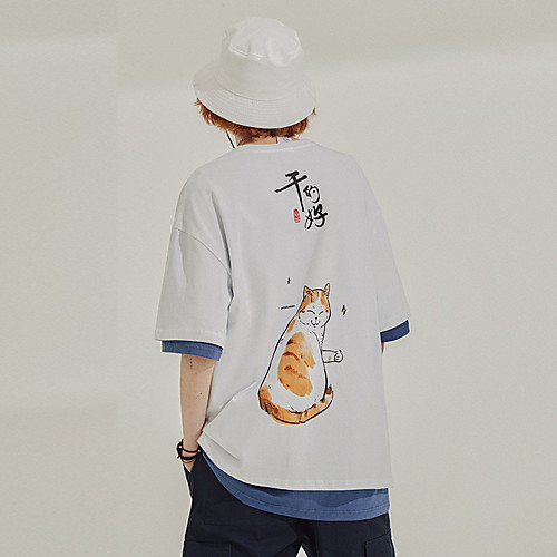 

Men's Unisex T shirt Hot Stamping Cat Graphic Prints Animal Plus Size Print Short Sleeve Casual Tops 100% Cotton Basic Casual Fashion White Black