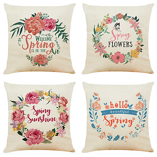 

4 pcs Linen Pillow Cover, Holiday Simple Classic Square Traditional Classic