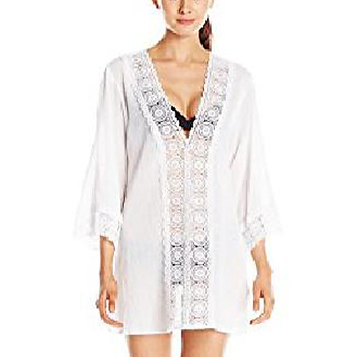 

women's v-neck lace tunic cover up, white/island fare, medium