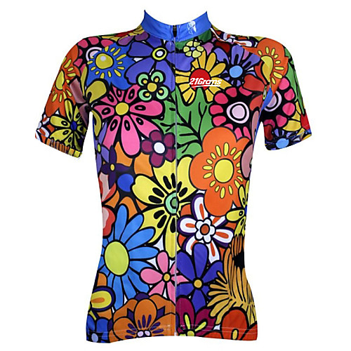 

21Grams Women's Short Sleeve Cycling Jersey Spandex BlueGreen Blue Purple Floral Botanical Bike Jersey Mountain Bike MTB Road Bike Cycling Sports Clothing Apparel / Stretchy / Athleisure