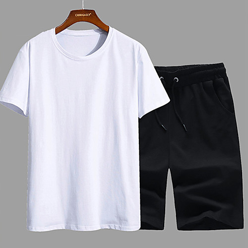 

Men's Hiking Tee shirt with Shorts Short Sleeve Crew Neck Clothing Suit Outdoor Lightweight Breathable Quick Dry Soft Autumn / Fall Spring Cotton Solid Color White Black Yellow Fishing Climbing Beach