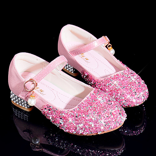 

Girls' Heels Flower Girl Shoes Princess Shoes School Shoes Rubber PU Little Kids(4-7ys) Big Kids(7years ) Daily Party & Evening Walking Shoes Rhinestone Sparkling Glitter Buckle Pink Silver Fall