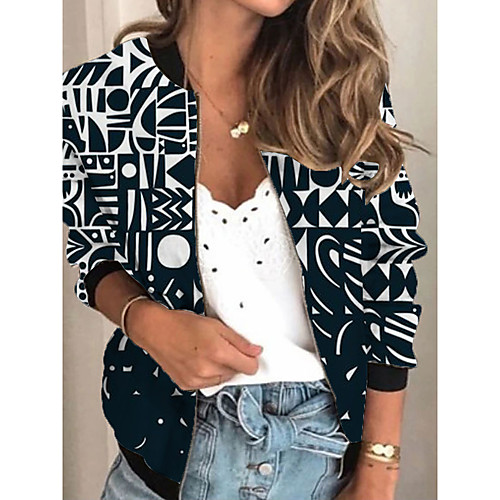 

Women's Geometric Print Active Spring & Fall Jacket Regular Daily Long Sleeve Air Layer Fabric Coat Tops Black