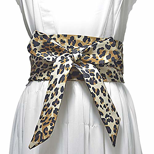 

crizan womens silk wide belts elastic band vintage snake leopard waist belt dress belts black (leopard)