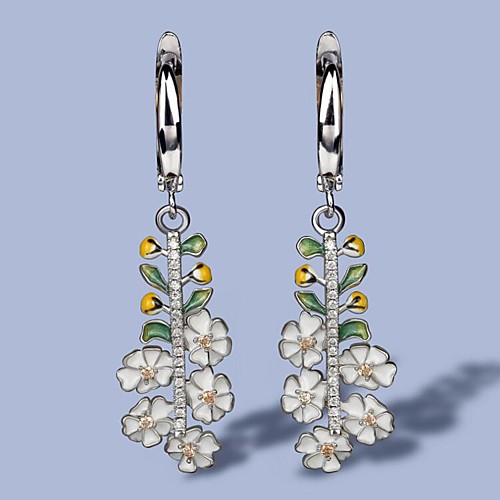 

Women's AAA Cubic Zirconia Stud Earrings Monogram Petal Elegant Cute Sweet Earrings Jewelry Silver For Wedding Party Evening Date 1 Pair