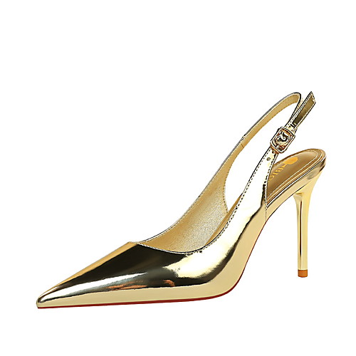 

Women's Clogs & Mules Stiletto Heel Pointed Toe Patent Leather Buckle Solid Colored Black Light Grey Champagne
