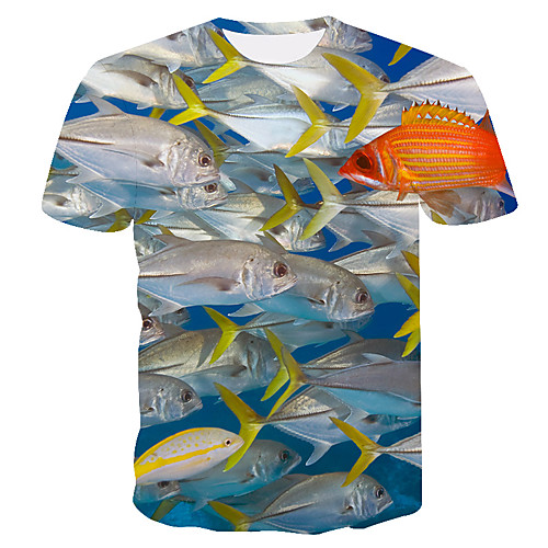 

Men's T shirt 3D Print Animal 3D Print Print Short Sleeve Casual Tops Casual Fashion Blue