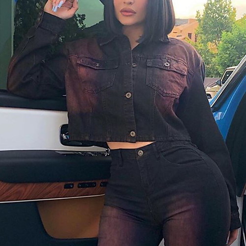 

Women's Solid Colored Basic Spring & Fall Denim Jacket Regular Daily Long Sleeve Cotton Coat Tops Black