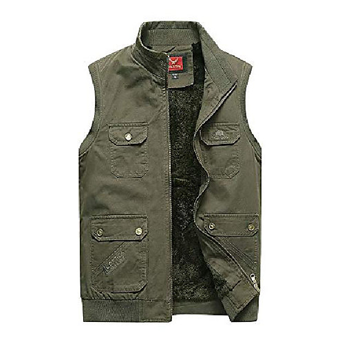 

mens outdoor vest velvet inside multifunctional pocket cotton vest(deep green,l)