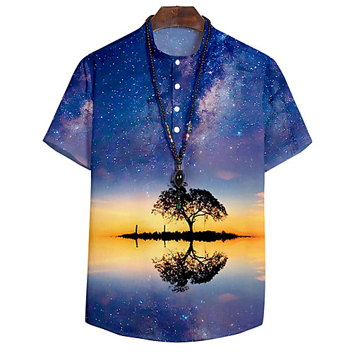 

Men's Shirt 3D Print Galaxy Button-Down 3D Print Short Sleeve Daily Tops Casual Fashion Hawaiian Blue
