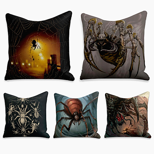 

5 pcs Linen Pillow Cover, Halloween Square Zipper Polyester Traditional Classic