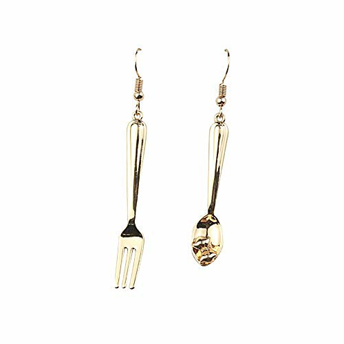 

funny spoon fork asymmetry dangle earrings polishing gold plated cute drop earrings for women girls