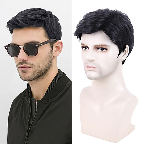 

Curly Short Black Wig Male Short Hair Men's Wig Black Synthetic Wigs Men's Wig