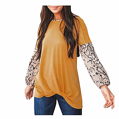 

womens tops long sleeve tunic hessimy womens loose crew neck long sleeve leopard print blouse top t-shirts yellow