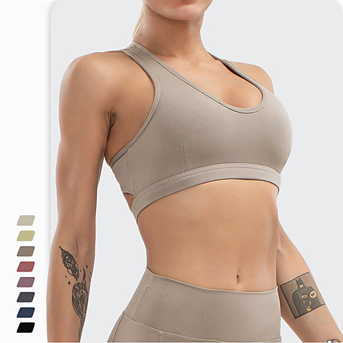 

Women's Sports Bra Bra Top Wirefree Nylon Spandex Yoga Fitness Gym Workout Breathable Soft Push Up Padded Medium Support Dark Grey Watermelon Red Black Purple Light Green Khaki Solid Colored
