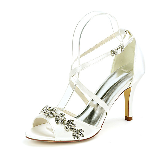 

Women's Wedding Shoes Stiletto Heel Open Toe Wedding Sandals Satin Rhinestone Solid Colored White Black Purple