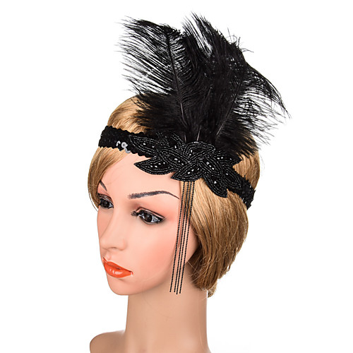 

1920s Retro Feather / Fabric Fascinators with Feather / Crystals / Sequin 1 Piece Special Occasion / Party / Evening Headpiece