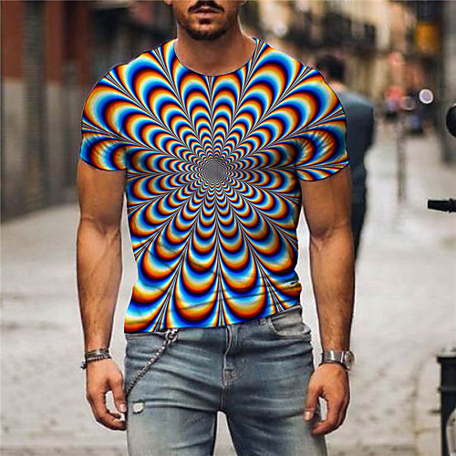 

Men's Tee T shirt Shirt 3D Print Graphic Optical Illusion Plus Size Classic Collar Daily Weekend Print Short Sleeve Tops Basic Casual Green Blue Purple / Wet and Dry Cleaning
