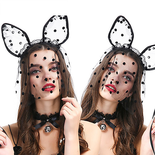 

2 pcs Cross-border Creative New Personality Big Dot Veil Lace Cat Ears Headband Cat Rabbit Ears Ladies Headband