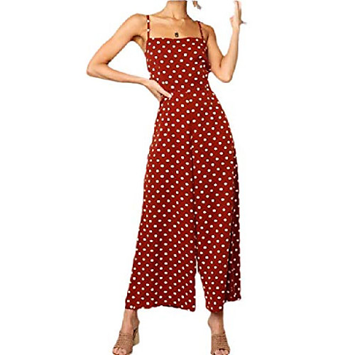 

women's dot spaghetti strap summer jumpsuits backless tie bowknot long pants rompers red l