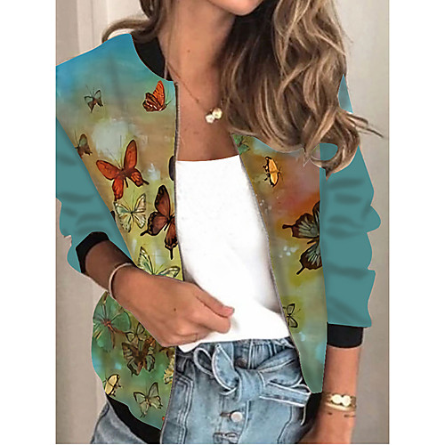 

Women's Animal Patterned Print Active Spring & Fall Jacket Regular Daily Long Sleeve Air Layer Fabric Coat Tops Dusty Blue