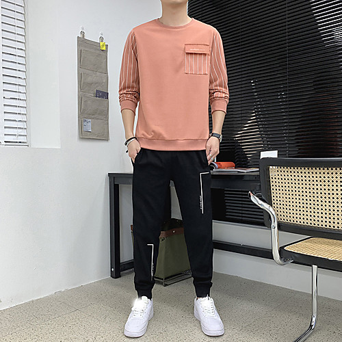 

Men's 2 Piece Jogging Suit Street Athletic 2pcs Summer Long Sleeve Breathable Sweat Out Gym Workout Sportswear Normal White Black Light Pink Activewear Inelastic / Casual