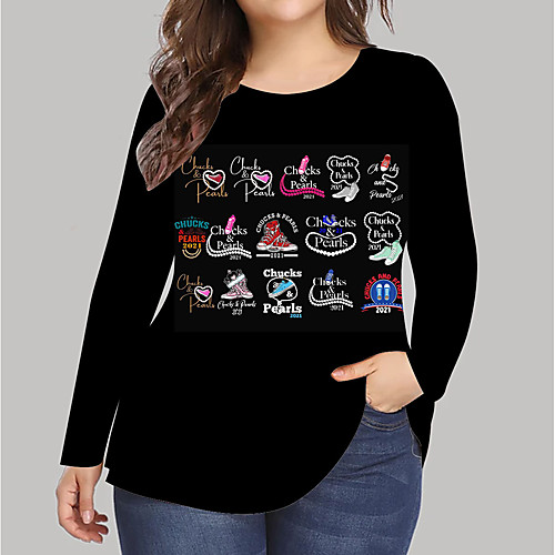 

Women's Plus Size Print Graphic Letter T shirt Large Size Round Neck Long Sleeve Tops Big Size