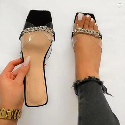 

Women's Sandals Flat Heel Square Toe Rubber Solid Colored Almond Black