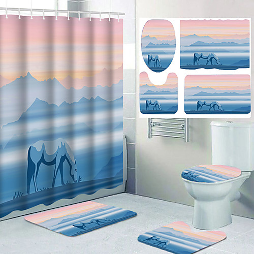 

Four-piece Design of Bathroom Waterproof Shower Curtain and Leisure Toilet Floor Mat