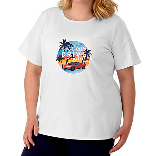 

Women's Plus Size Print Leaf Letter T shirt Large Size Crewneck Short Sleeve Basic Tops XL XXL 3XL White Black Gray Big Size / Cotton